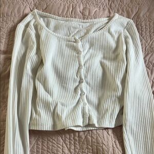 Women's Cream Ribbed Button-Up Top